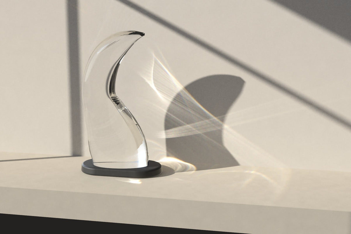 Studio render: Keel on a stone sill in sunlight, its light pattern on the wall